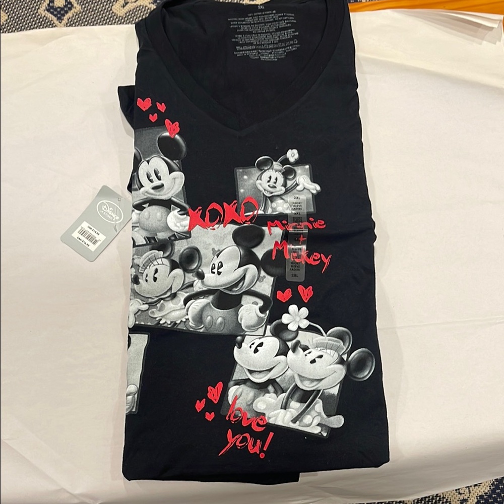 Disney Mickey and Minnie Black Graphic T-Shirt
